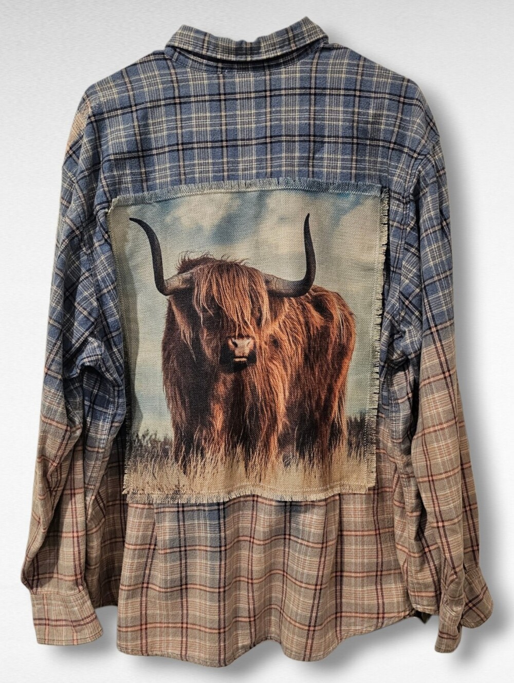 Highland Long Haired Brown Cow Graphic Distressed Flannel Shirt Size 3XL